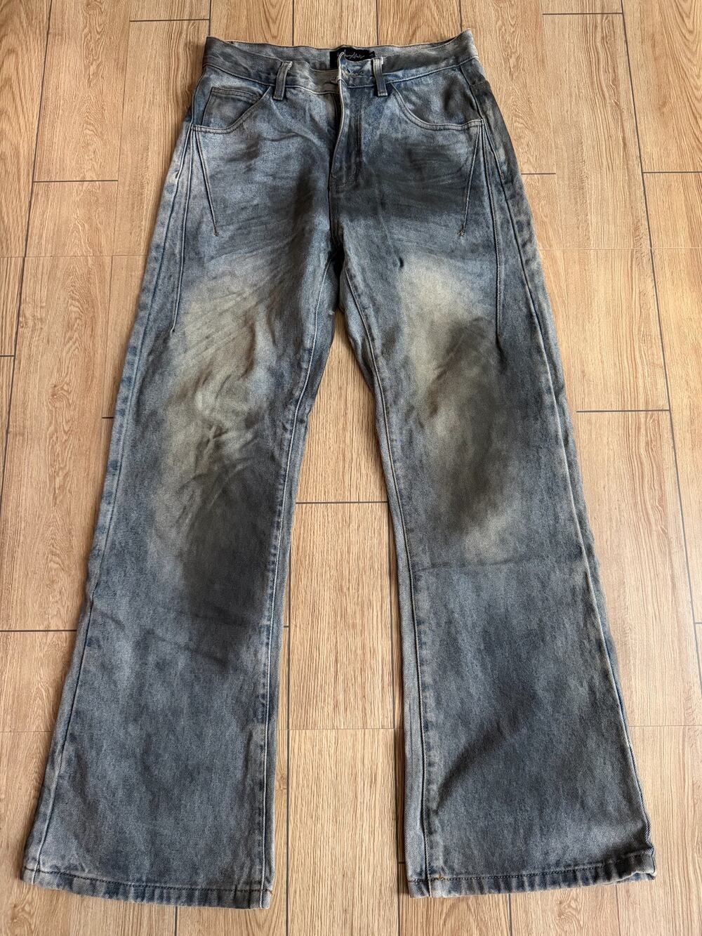 Vintage Faded Japanese Archive Dirty Wash Blue Bootcut Denim Baggy Jeans size 30